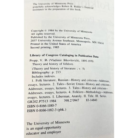 Theory and History of Folklore Volume 5 Literature Propp 1984 Paperback Book VTG - Picture 2 of 9